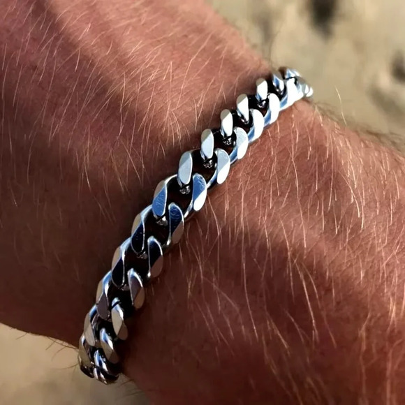Other - NIP Trendy Cuban Classic Stainless Steel 7mm Width Chain Bracelet